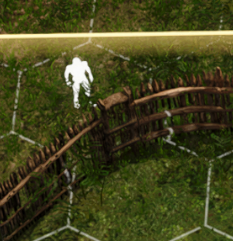 A connected palisade curves around the settlement boundary.