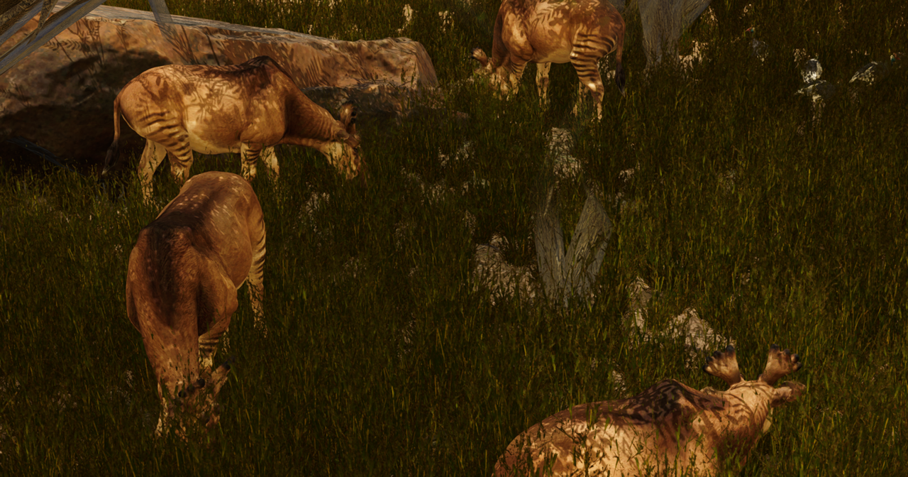 Sivatherium grazing on the savanna.