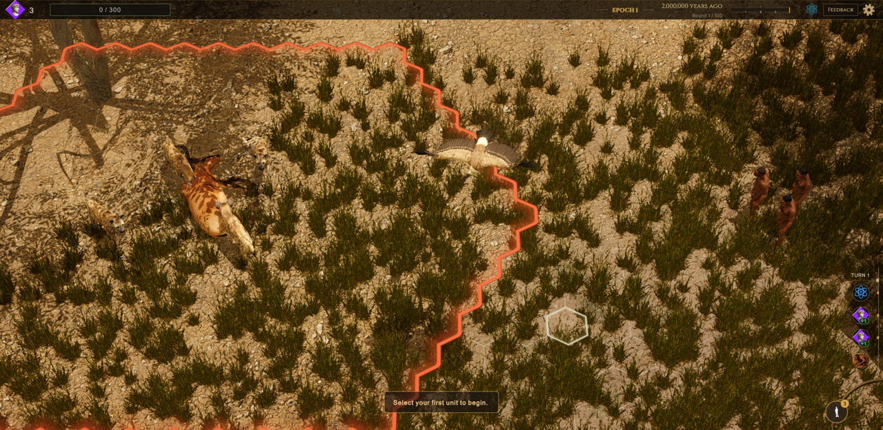 Hyenas guard a carcass. The red zone marks how close they let anyone come.