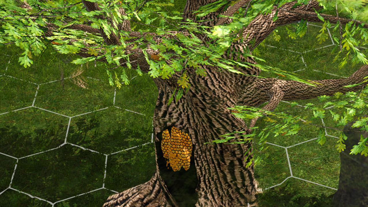 A traveller reaches into the split of a hollow oak.