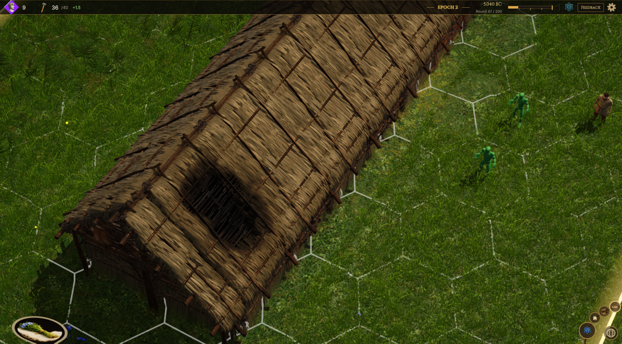 Sparks in the Thatch: the fire has burned a hole into the longhouse roof.